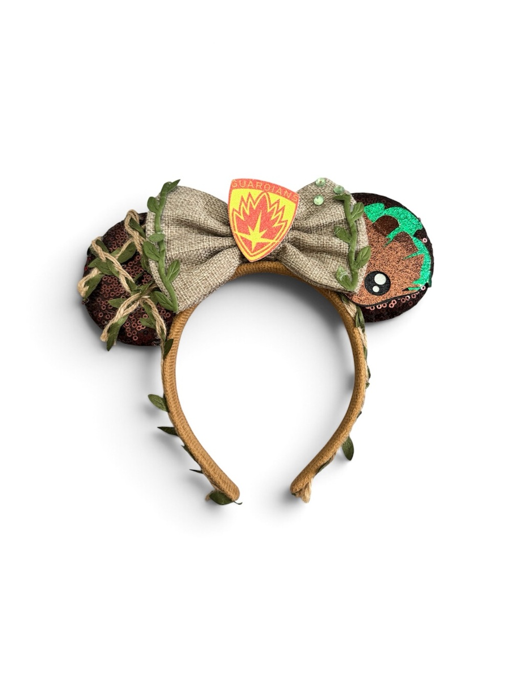 Disney Guardians-Themed Brown and Green Character Ear Headband